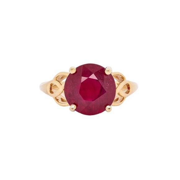 7.7cts Madagascar Ruby Ring in 14K Solid Gold | Round Shape 11mm - Picture 1 of 8